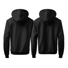 Blank black hoodie in front and back view, mockup, white background