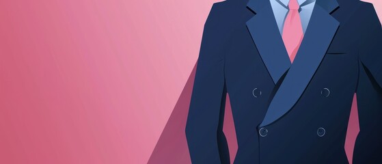 Canvas Print -  a man in a suit and tie standing in front of a pink wall with a shadow of his jacket on it.