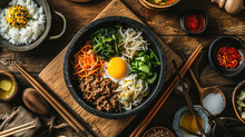 Korean beef bulgogi bibimbap in stone bowl
