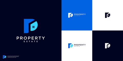 Wall Mural - Minimalist home property logo template. Combination real estate and Letter P logo