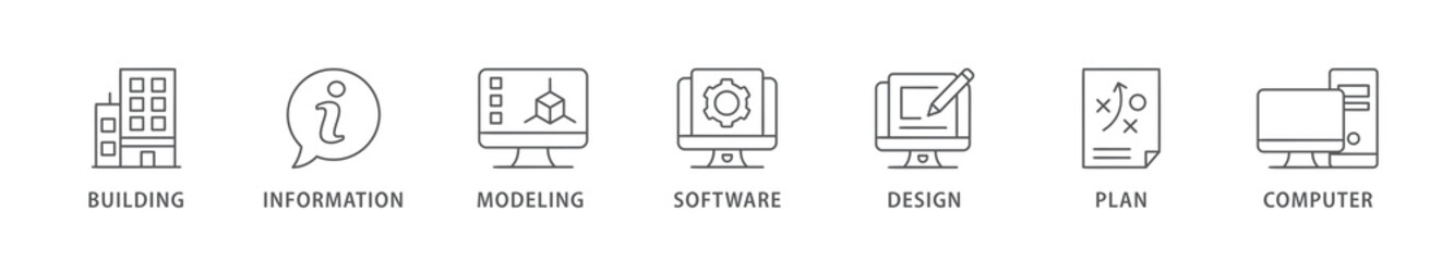 BIM banner web icon vector illustration concept for building information modeling with icon of building, information, modeling, software, design, plan, and computer