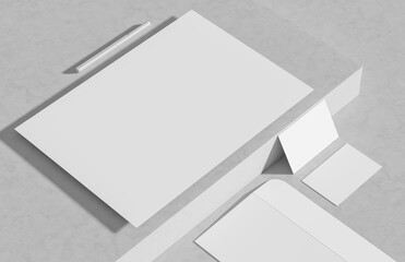 Wall Mural - Corporate identity stationery mock up isolated on modern style white background. Mock up for branding identity. 3D illustration