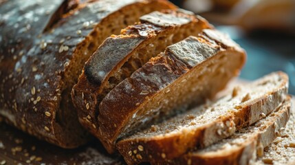 Canvas Print - A sliced loaf of bread placed on a cutting board. This image can be used for food and cooking-related projects