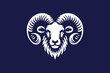 © Victoria - White goat head. Beautiful engraving logo, emblem, icon. On a blue background