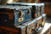 A Stack Of Old Suitcases Sitting On Top Of Each Other. Perfect For Travel Or Vintage-themed Designs