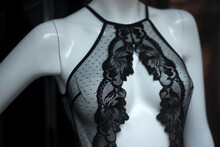 Closeup Of Black Bra On Mannequin In A Fashion Store Showroom