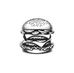 Poster - Hand drawn engraving of burger. Vector illustration.