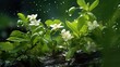 © brillianata - Spring rain falling on fresh greenery and washing the first flowers.