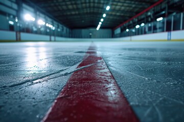 Canvas Print - A hockey rink with a red line painted on it. Suitable for sports-related designs