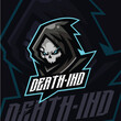 Grim Reaper Face Skull E-sport Logo Design Vector Illustration For Badge, Emblem And T-shirt Printing. Premium Vector