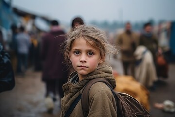 Wall Mural - Young girl with blond hair at flea market in Paris, France