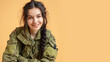 © pariketan - Brunette woman in Paramilitary Forces uniform isolated on pastel background