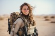 © Nerea - Portrait of happy young woman with assault rifle in the middle of the desert