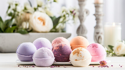 Beautiful aromatic bath bombs. space for text