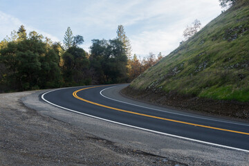 Curve in two lane rural California highway