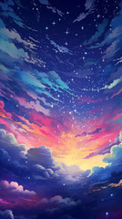 Wall Mural - Hand drawn cartoon beautiful night starry sky scenery illustration background
