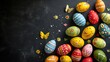 © Viktor - Happy Easter decoration background , colorful Easter eggs over black background. Easter day