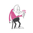 Elderly Mustached Man with Flowers