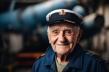 Wall Mural - Portrait of an old man in a cap of the pilot.