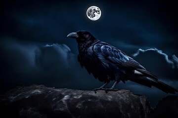 black raven in night