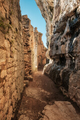 Wall Mural - Inside the Chateau des Anglais, a 13th century castle built iinto a cliff above the village of Autoire in the Lot region of France