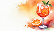 Aperol spritz cocktail background, copy space on a side, watercolor art style