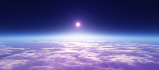 Wall Mural - sunrise from space aurora, 3d rendering