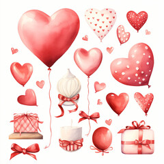 Wall Mural - Collection of Valentine's Day elements painted in watercolor. Generative AI