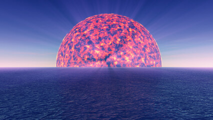Wall Mural - big sun in sea horizon illustration