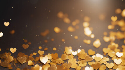 Wall Mural - Gold confetti hearts with copy space. Generative AI