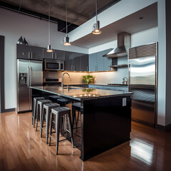 Wall Mural - A modern kitchen with stainless steel appliances.