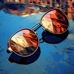 Wall Mural - Abstract reflections in a pair of sunglasses.