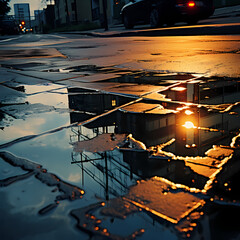 Sticker - Abstract reflections in a rain puddle.