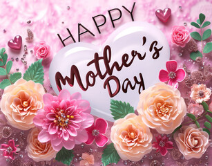 a floral poster for mother's day, flower design on pink and blue background with happy mother day ty