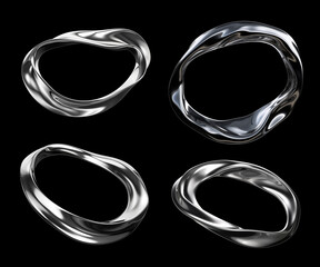 Wall Mural - abstract chrome metal ring isolated. futuristic silver ring. wavy liquid metal shape