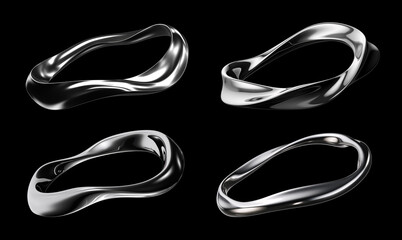 Wall Mural - abstract chrome metal ring isolated. futuristic silver ring. wavy liquid metal shape