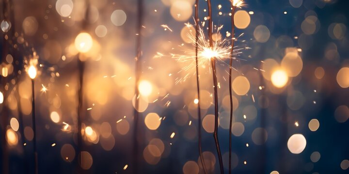 Gold celebration Sparklers on a bokeh background