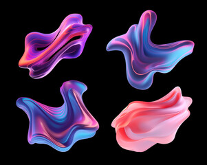 Wall Mural - bold melty holographic shapes isolated. neon distorted fluid shape