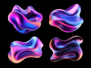 Wall Mural - colorful wavy melted liquid 3d shapes isolated. neon holographic distorted fluid shape. ai generated
