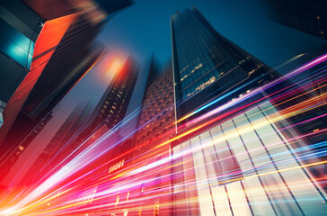 Poster - Beautiful light trials effect on Hong Kong skyscape at night