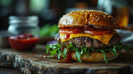 Wall Mural - hamburger on a plate