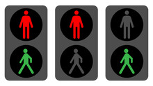 Pedestrian Traffic Light With Red And Green Man Icon Set
