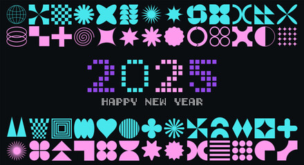 Wall Mural - Happy New Year 2025 background with abstract geometric shapes. Vector illustration