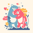 Cute cuddle a couple  bears. Naive charming and bright Scandinavian style. 14 February, Valentine's Day concept. Simple funny hand drawn doodle print.