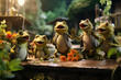A group of frogs engaged in a lively debate about the funniest insect in the pond, complete with ribbiting punchlines. Generative Ai.