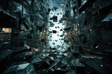 Wall Mural - a maze of shattered mirrors reflecting myriad fractured selves, illustrating the internal struggle f