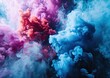 Contrasting red and blue smoke clouds in a dramatic abstract composition
