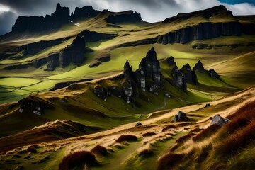 Canvas Print - mountain landscape in the morning, Beautiful view of the Storr. Isle of Skye, Scotland, UK. stock photo