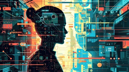 Wall Mural - Illustration of artificial intelligence and humans