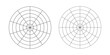 Wheel of life template set. Coaching tool for visualizing all areas of life. Vector circle diagram of life style balance. Polar grid with segments, concentric circles. Blank of polar graph paper. 